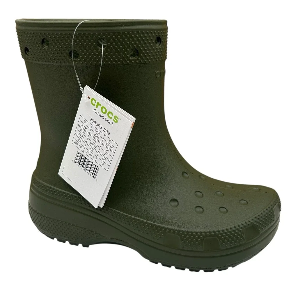Crocs Youth Girls Boys Rain Boots Size‎ 2/Women's Size 4 Army Green Waterproof